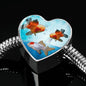 Oranda Fish Print Heart Charm Steel Bracelet