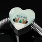 Yorkshire Terrier (Yorkie) Texas Print Heart Charm Steel Bracelet