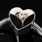 Dalmatian Dog Art Print Heart Charm Steel Bracelet