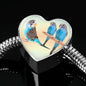 Blue Budgie Parrot Print Heart Charm Steel Bracelet