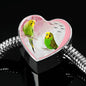 Budgerigar Parrot Print Heart Charm Steel Bracelet