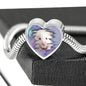 Cute White Hamster Print Heart Charm Steel Bracelet
