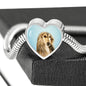 Afghan Hound Dog Print Heart Charm Steel Bracelet