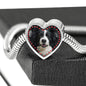 Border Collie Print Heart Charm Steel Bracelet