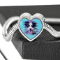 Border Collie Dog Art Print Heart Charm Steel Bracelet
