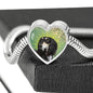 Black Saluki Dog Print Heart Charm Steel Bracelet
