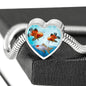 Oranda Fish Print Heart Charm Steel Bracelet