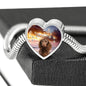 American Water Spaniel Print Heart Charm Steel Bracelet
