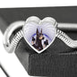 Doberman Pinscher Print Heart Charm Steel Bracelet