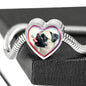 Cute Pug Dog Print Heart Charm Steel Bracelet