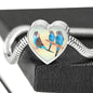 Blue Budgie Parrot Print Heart Charm Steel Bracelet