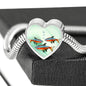 Neon Tetra Fish Print Heart Charm Steel Bracelet