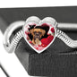 Boxer Dog Print Heart Charm Steel Bracelet