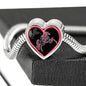Horse Pink Art Print Heart Charm Steel Bracelet