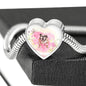 Bulldog Print Heart Charm Steel Bracelet