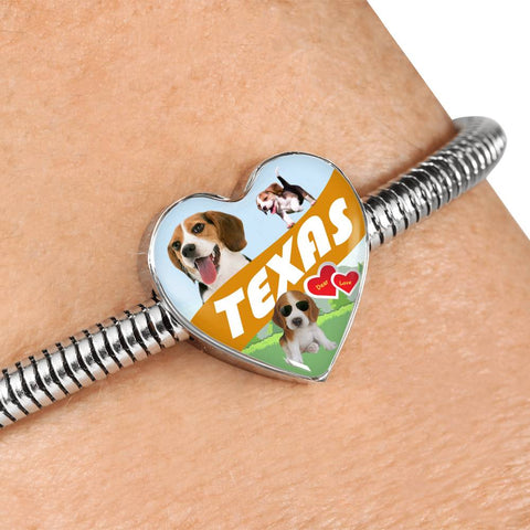 Cute Beagle Dog Print Texas Heart Charm Steel Bracelet
