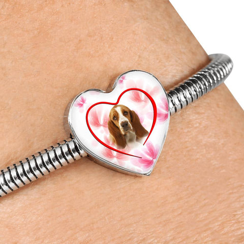 Basset Hound Print Heart Charm Bracelet
