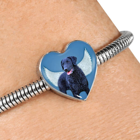 Curly Coated Retriever Print Heart Charm Steel Bracelet