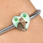 American Bobtail Print Heart Charm Steel Bracelet