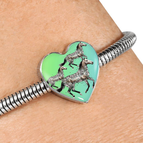 Quarter Horse Art Print Heart Charm Steel Bracelet