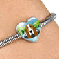 Basset Hound Dog Vector Print Heart Charm Steel Bracelet