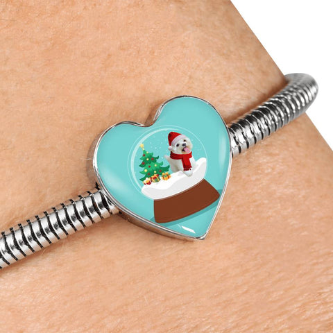 Maltese Dog Print Heart Charm Christmas Special Steel Bracelet