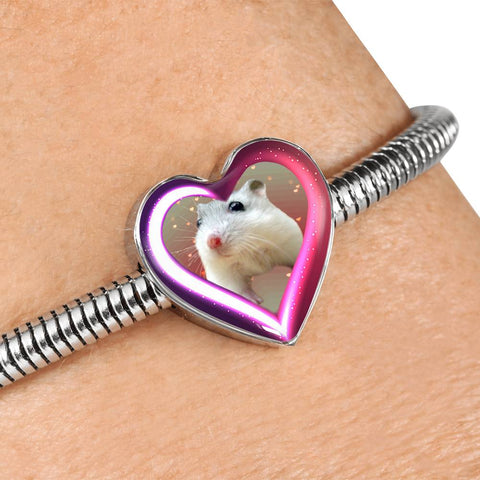 Campbell Dwarf Hamster Print Heart Charm Steel Bracelet
