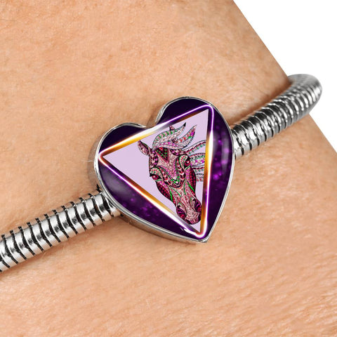 Horse Designer Art Print Heart Charm Steel Bracelet