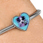 Border Collie Dog Art Print Heart Charm Steel Bracelet