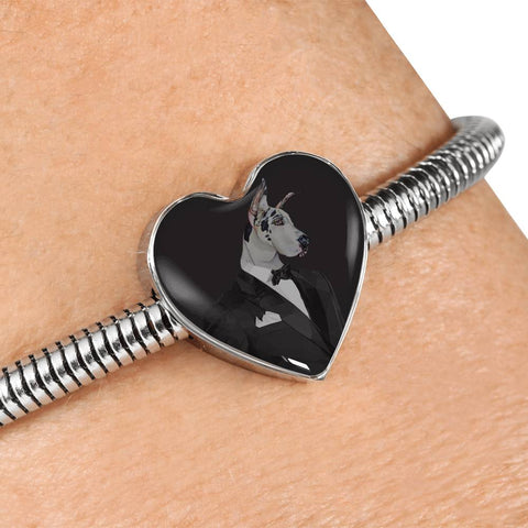 Amazing Great Dane Dog Print Heart Charm Steel Bracelet