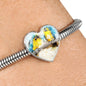 Blue And Yellow Macaw Parrot Art Print Heart Charm Steel Bracelet