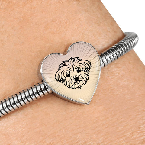 Maltese Dog Vector Art Print Heart Charm Steel Bracelet