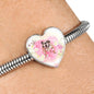 Bulldog Print Heart Charm Steel Bracelet