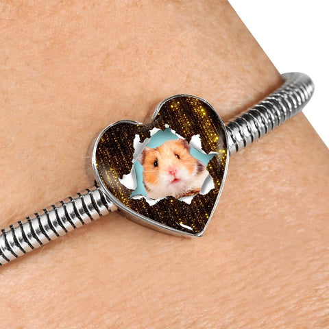 Syrian Hamster Print Heart Charm Steel Bracelet