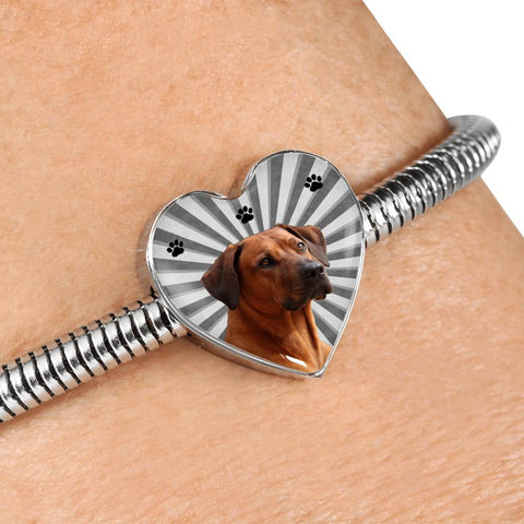 Rhodesian Ridgeback Print Heart Charm Steel Bracelet