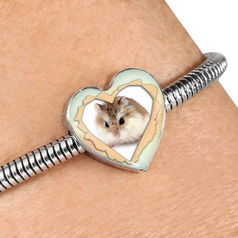 Robo Hamster Print Heart Charm Steel Bracelet