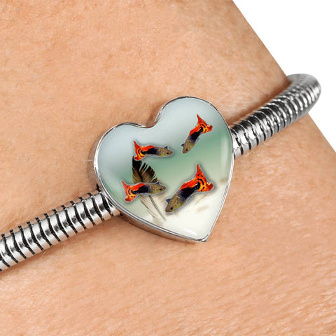 Lovely Common Molly Fish Print Heart Pendant Steel Bracelet
