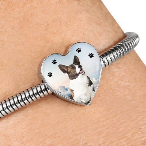 Cardigan Welsh Corgi Print Heart Charm Steel Bracelet