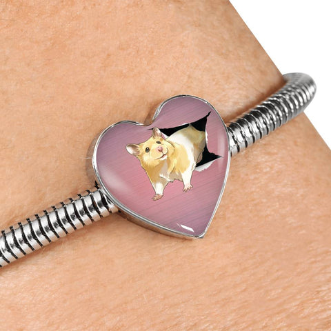 Lovely Hamster Print Heart Charm Steel Bracelet