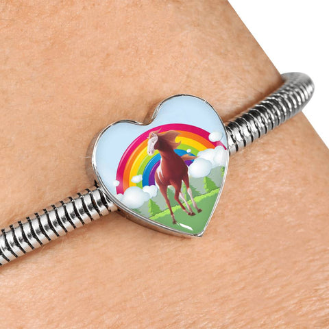 American Paint Horse Print Heart Charm Steel Bracelet