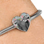African Grey Parrot Print Heart Charm Steel Bracelet