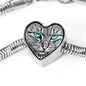 Blue Eyes Cat Print Heart Charm Steel Bracelet