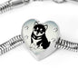 Shiba Inu Dog Print Heart Charm Steel Bracelet