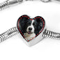 Border Collie Print Heart Charm Steel Bracelet