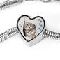 Charming Cat Art Print Heart Charm Steel Bracelet