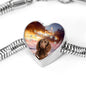American Water Spaniel Print Heart Charm Steel Bracelet