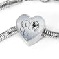 Pug Paws Print Heart Charm Steel Bracelet