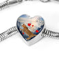 California Spangled Cat Print Heart Charm Steel Bracelet