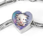 Cute White Hamster Print Heart Charm Steel Bracelet