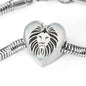 Lion Black&White Art Print Heart Charm Steel Bracelet